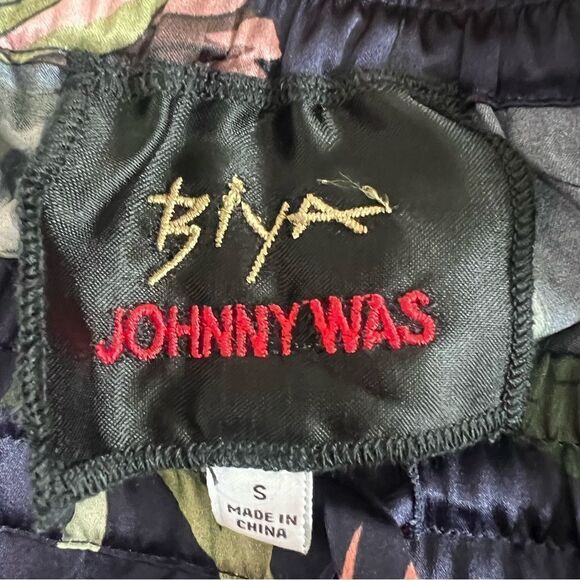 Johnny Was Biya Navy Blue Multi Silk Floral Wide Leg Cargo Chiome Pants Small - Picture 12 of 13